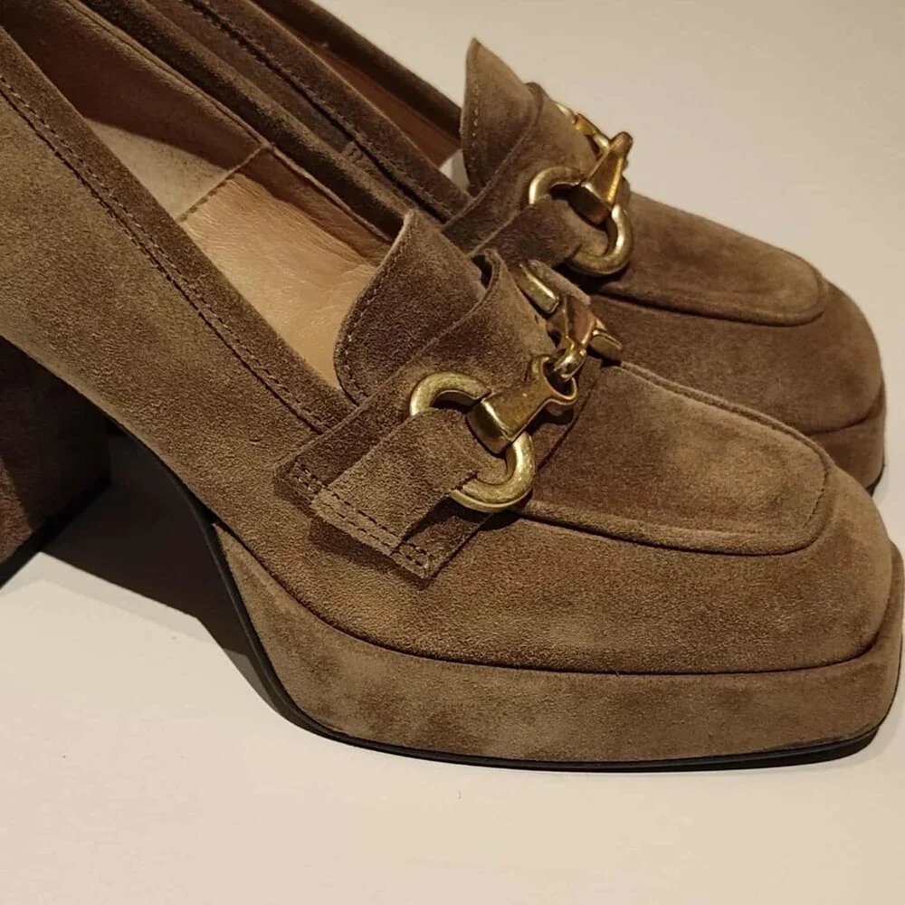 L’idea by Lori, tan platform suede loafer, EU size 38